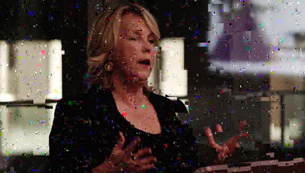 Jo Fairley with colour snowing into the photo